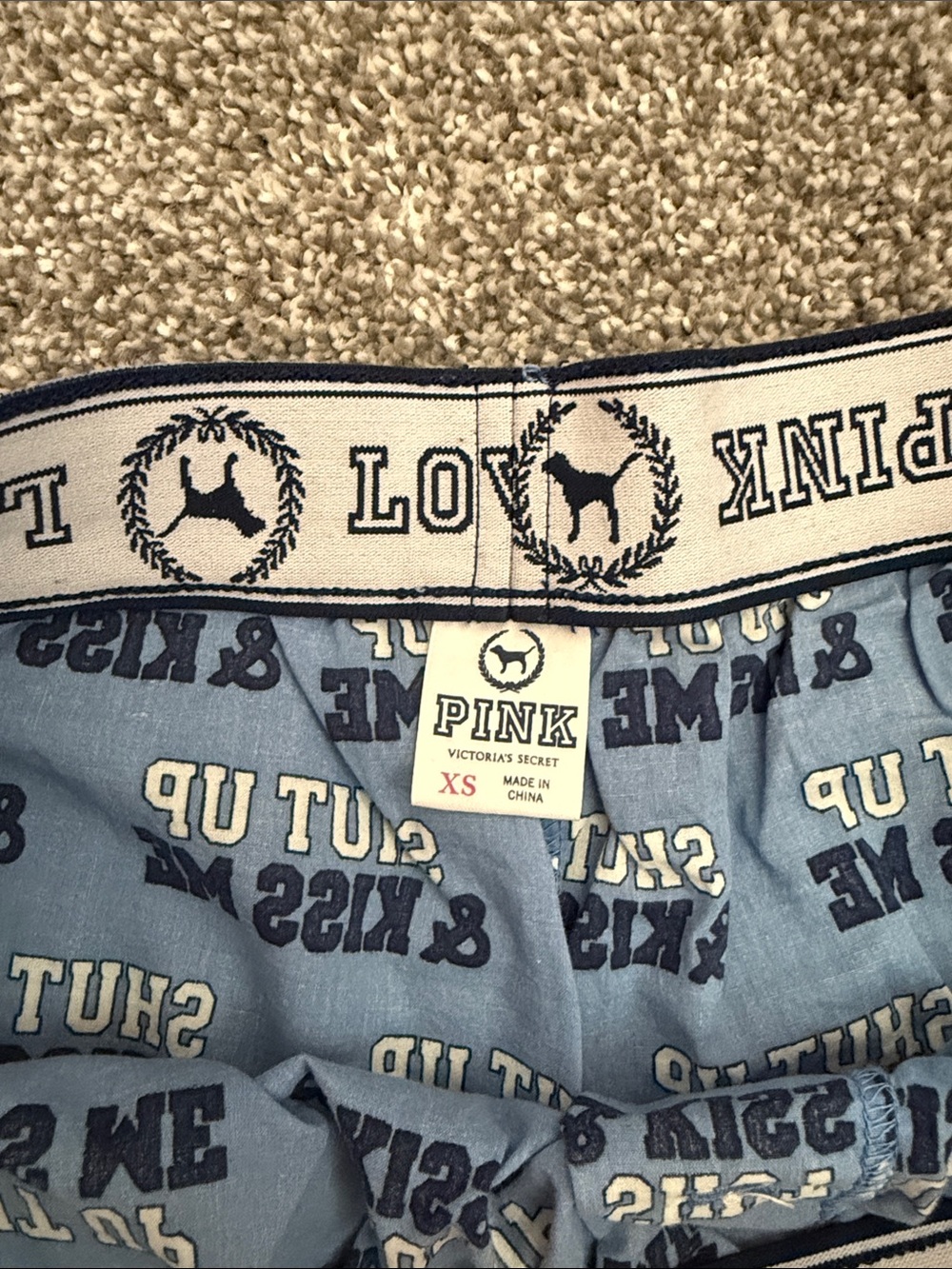 PINK Victoria's Secret Light Blue 'Shut Up & Kiss Me' Lounge Shorts - Picture 2 of 4